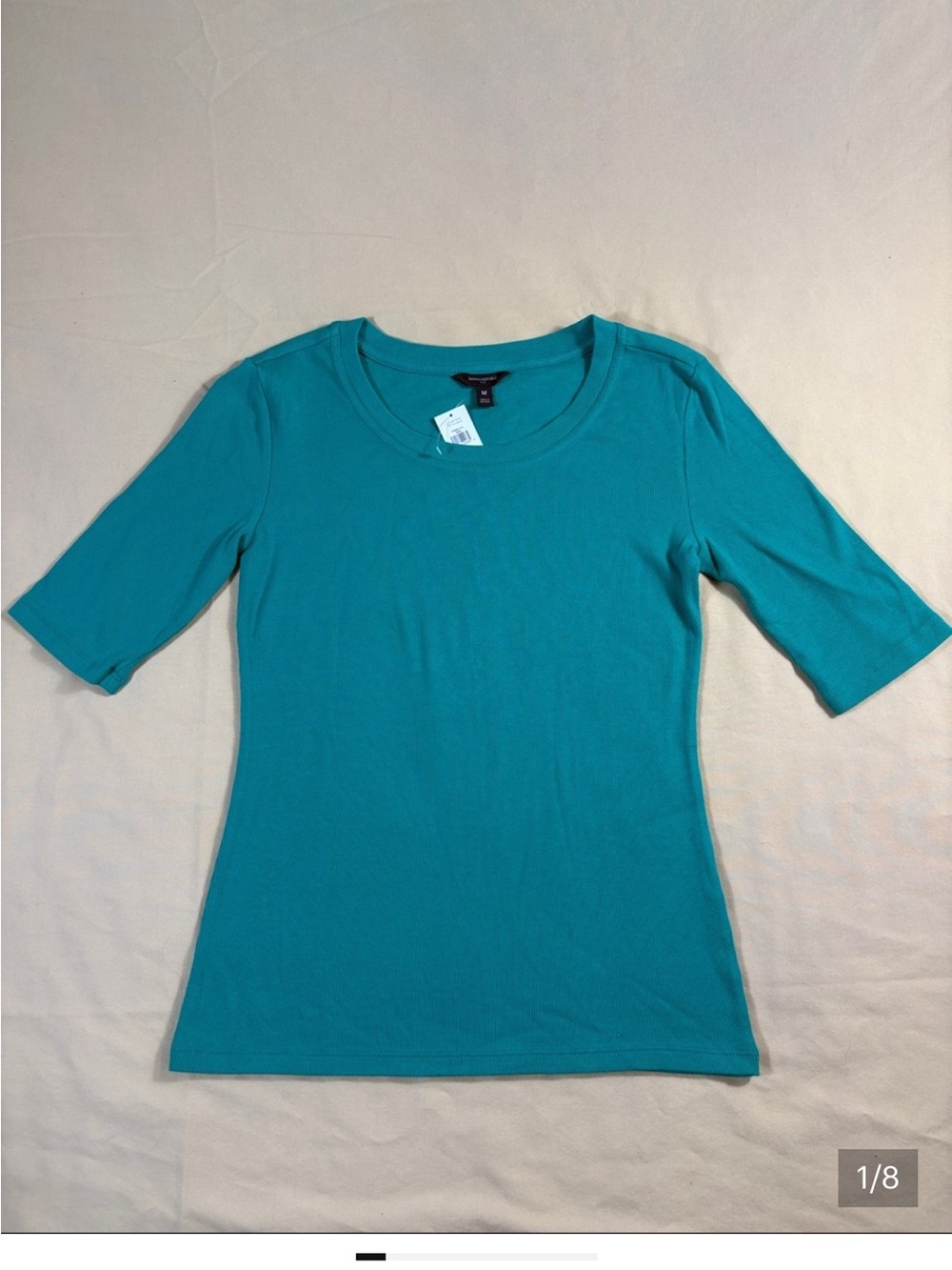 Banana Republic Teal Ribbed Elbow-Sleeve Scoop Neck T-Shirt Women's Medium NWT